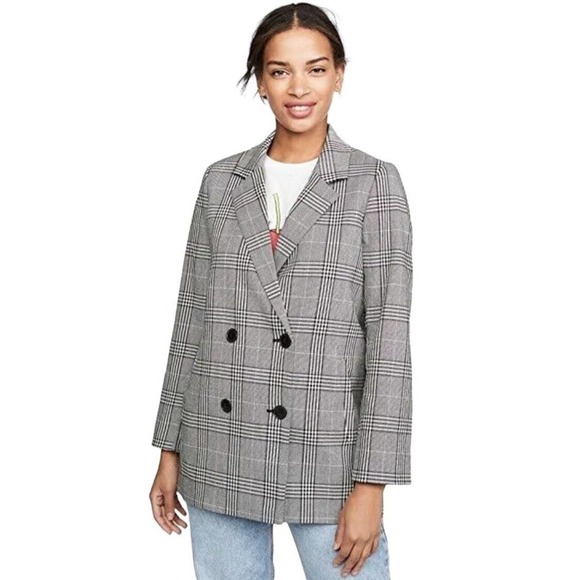 Madewell Caldwell Double-Breasted Blazer in Menswear Plaid Women Size XS Gray - Picture 16 of 16